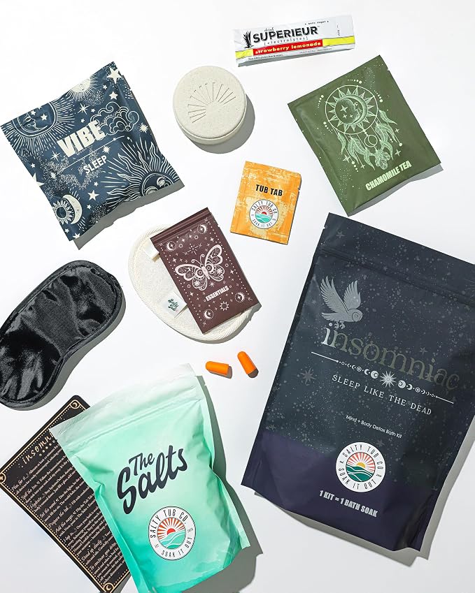 Insomniac Sleep Bath Kit – Nighttime Detox Soak with Magnesium Salts, Essential Oils, Bath Bomb and More, Luxury Bath Experience, Single Use – Sleep Support & Relaxation Ritual by Salty Tub