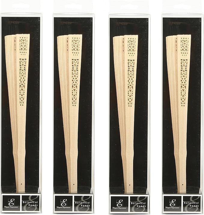 Hosley Diffuser Farmhouse Reed Sticks Set of 4, Hand Carved Fan Shape, 12.5" High for Home Decor, Elegant Bathroom Decor & Accessories, Aromatherapy Enhancement, Rustic Ambiance