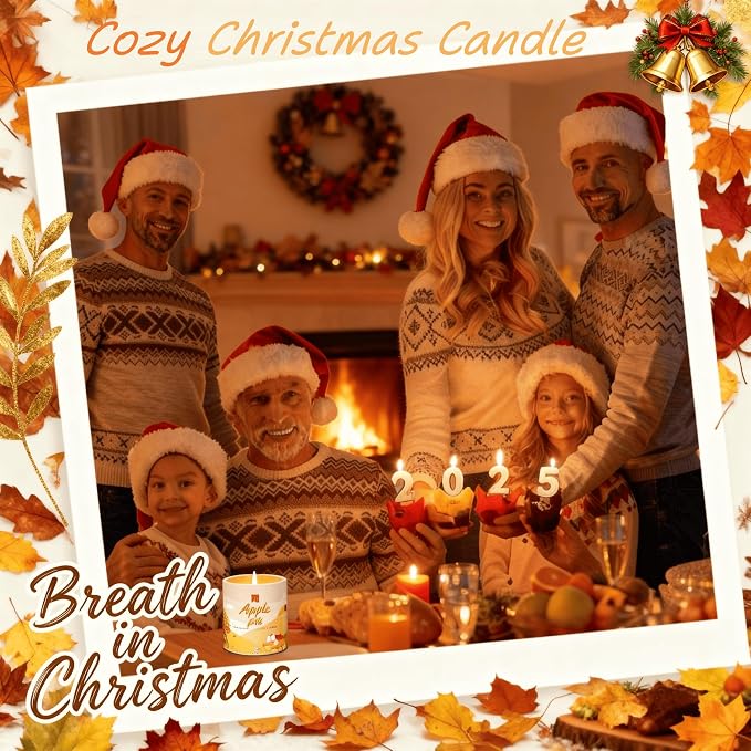 Scented Candle Set, 4Pack Aromatherapy Soy Wax Candles Valentine's Day Gift for Her Him, Holiday Candles for Women Men (Apple/Wreath/Cinnamon/Pumpkin
