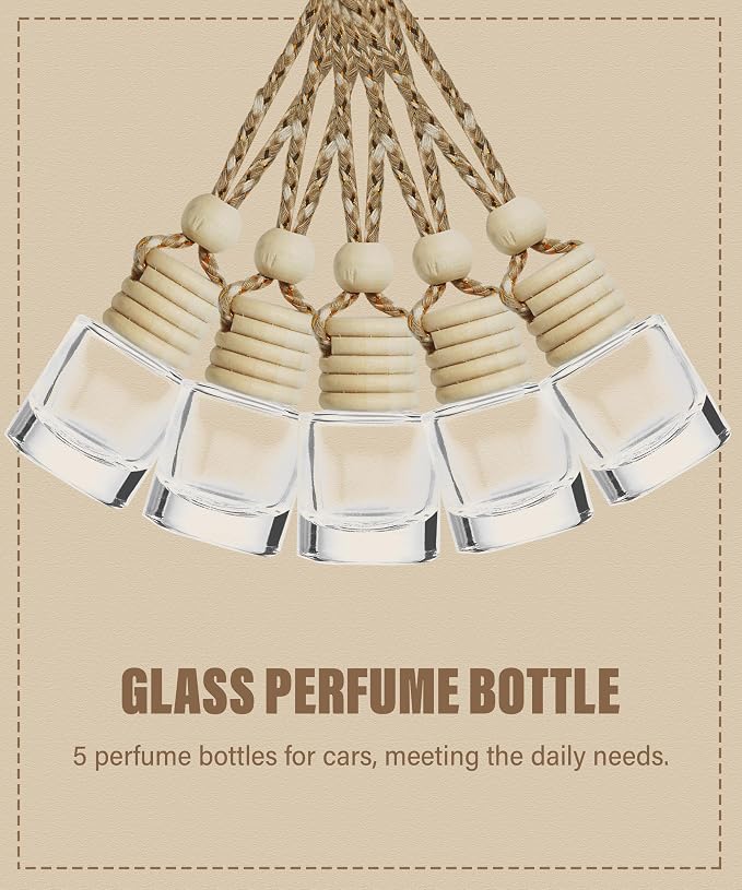 ESEWALAS 10Pcs Hanging Car Air Freshener,8ml Car Hanging Diffuser,Empty Glass Perfume Bottles Oil Diffuser Perfume Aromatherapy Pendant Bottle,Air Freshener Diffuser Bottle Pendant