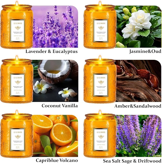 Positive Energy Candle Gift for Women, 6 Pack Yellow Jar Scented Soy Candles, Home Fragrance Set for Happiness & Relaxation, Birthday Gifts, Cozy Room Decor Candle Set
