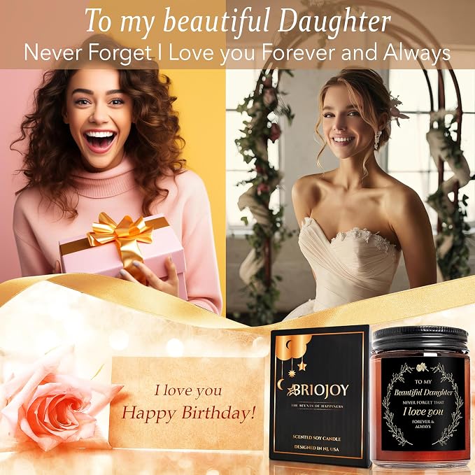 My Beautiful Daughter Candle Gift from Mom Dad - Unique Valentines Day, Love You, Bridal Shower, Wedding, Mother's Day, Birthday Gift for Daughter Adult - Cashmere Vanilla Scented Soy Candle