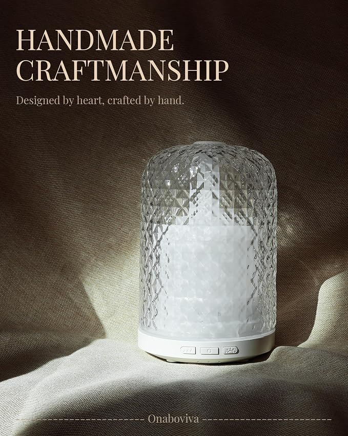 Essential Oil Diffuser - 2.4MHz Ultrasonic Glass Diffuser with Pulse/Continuous Mist & Night Light, Waterless Auto-Off, Silent Aromatherapy Diffuser for Home, Office, Yoga, Spa, Gifts & Home Decor.