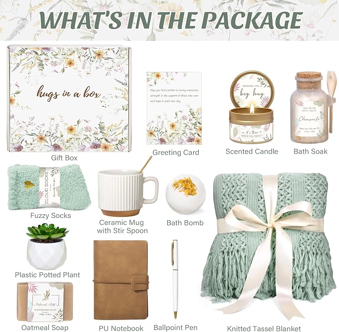 Gifts for Women, Get Well Soon Self Care Package Box, Sending Hug Baskets Thinking of You Gift for Women Her New Mom Best Friend Birthday (Sage Green)