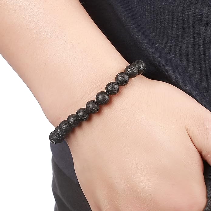 Men Women 8mm Natural Stone Lava Rock Diffuser Bracelet Elastic Yoga Agate Beads Bracelet Bangle