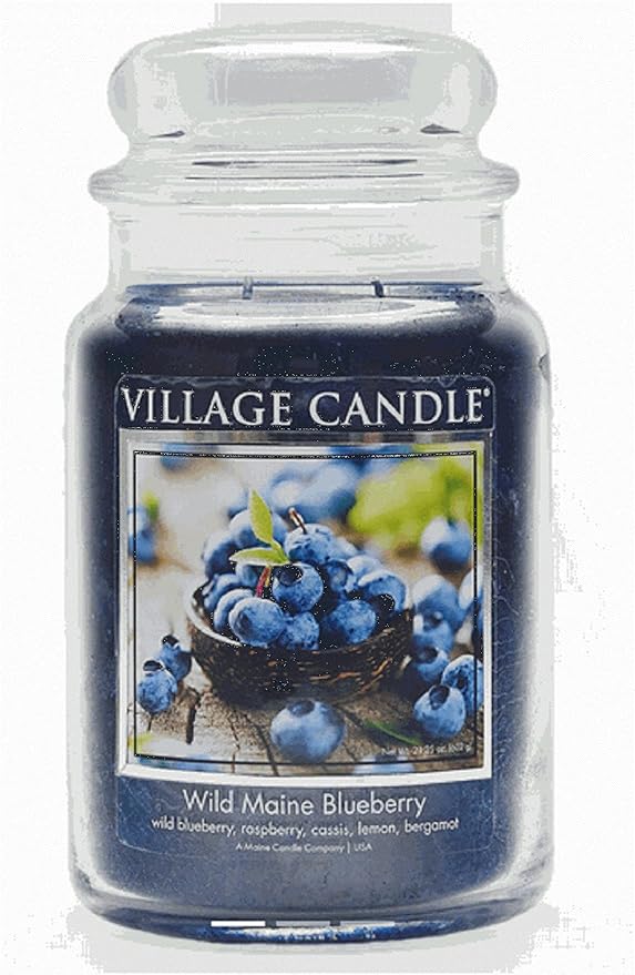 Village Candle Wild Maine Blueberry Large Glass Apothecary Jar Scented Candle, 21.25 oz, Dark Blue