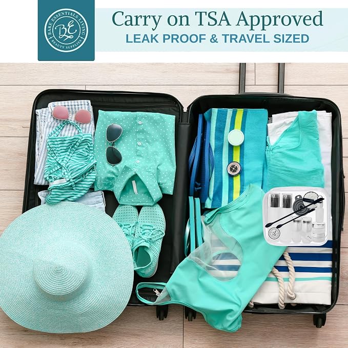14 Pcs Glass Travel Skincare Containers Set-TSA Approved Toiletry Bag & Glass Travel Bottles for Toiletries Pump, Spray & Dropper Bottles Travel Size for Foundation, Serum Moisturizer Oil & Cream