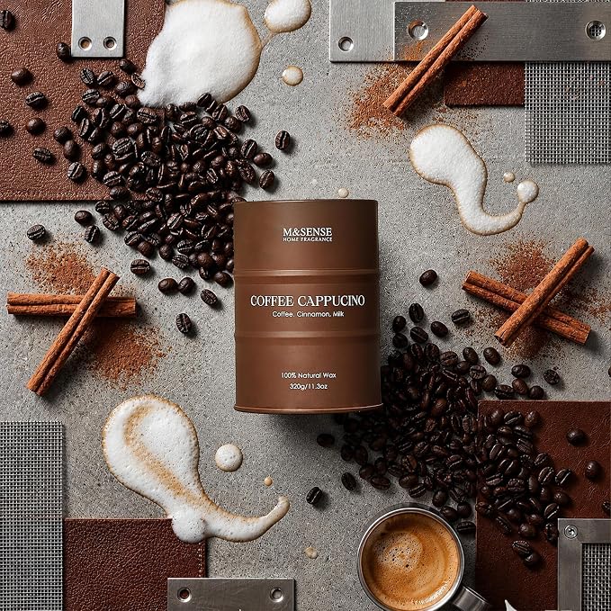 M&SENSE Coffee Cappuccino Scented Candles, Christmas Soy Wax,Christmas Decor Candle 11.3oz 70 Hours Long Lasting Burning, Strong Coffee Aroma Candle Unique Housewarming Appreciation Gifts