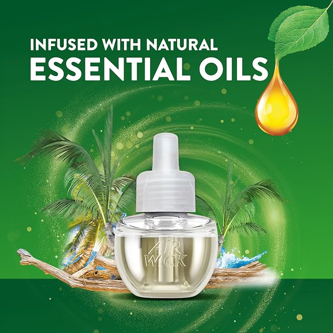 Air Wick Plug-In Scented Oil Refills, 4 Count, Driftwood & Sea Spray, Air Freshener, Essential Oils