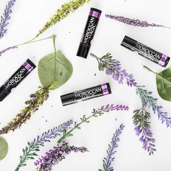 Moroccan Magic Organic Lavender Vanilla Lip Balm 3 Pack | Ultra-Hydrating Argan & Essential Oil Lip Moisturizer + Vitamin E | Natural Chapstick for Dry Lips | Smooth, Non-Toxic | Organic Lip Balm