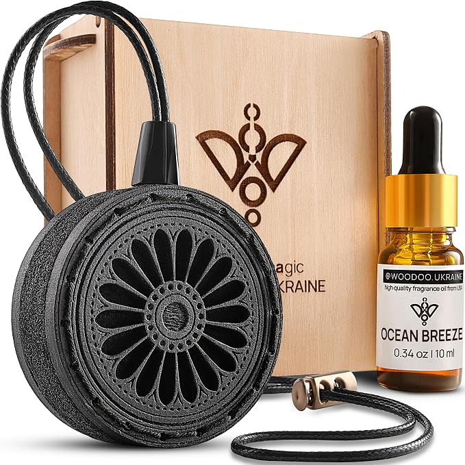 Handmade Wood Car Air Freshener — Best Wheels Designed Refillable Essential Oil Diffuser — Long Lasting Ocean Breeze Fragrance Oil 10 ml — Car Accessories Gift Box