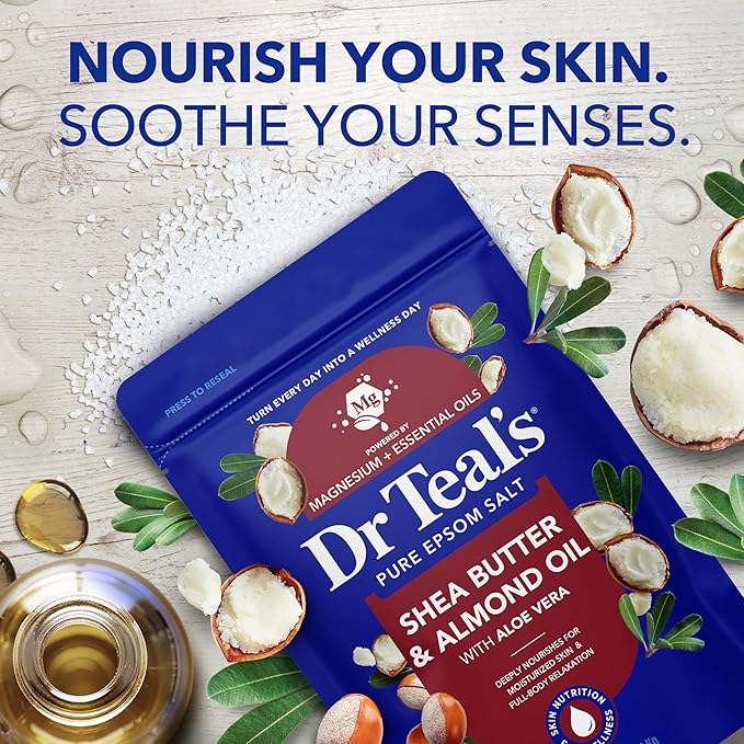 Dr Teal's Epsom Salt Magnesium Soak, Soften & Moisturize with Shea Butter & Almond Oil, 3 lbs