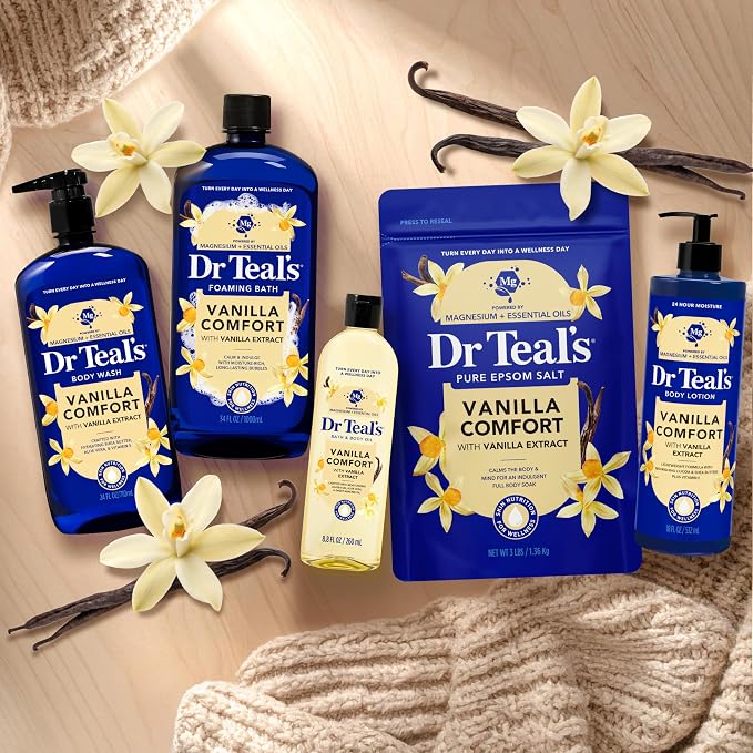 Dr Teal's Epsom Salt Magnesium Soak, Vanilla Comfort, 3 lbs (Pack of 4)