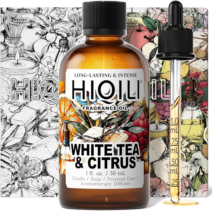 HIQILI White Tea & Citrus Fragrance Oil for Diffuser & DIY, Hotel Collection Scent for Home Air Freshener, Perfume, Wool Dryer Balls - 1 Fl Oz