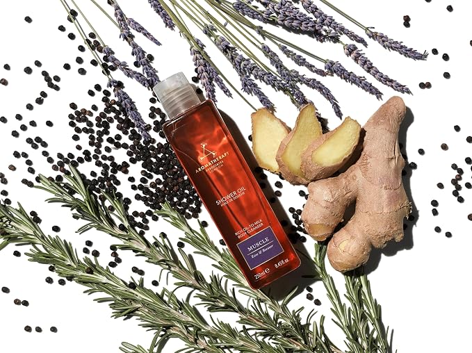 Aromatherapy Associates De-Stress Muscle Shower Oil. Powerful Blend of Rosemary, Ginger and Black Pepper Essential Oils to Soothe and Heal the Body (8.45 fl oz)