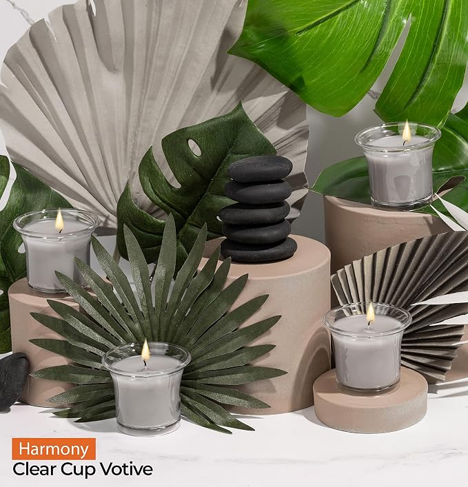 HYOOLA Clear Cup Scented Votive Candles - Harmony - 12 Hour Burn Time - 4 Pack - European Made