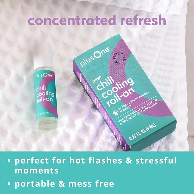 plusOne Chill Cooling Roll-On – Instant Hot Flash Support with Peppermint, Menthol & Ashwagandha – Aromatherapy Essential Oil Blend for Stress & Cooling Refreshment - 0.33 fl oz | Instant Hot Flash Support with Peppermint, Menthol & Ashwagandha, Essent...