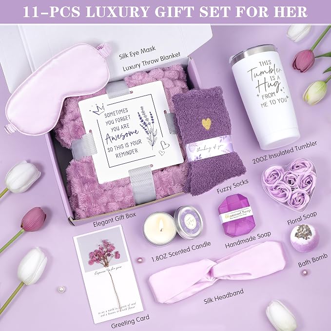 Mother‘s Day Gifts for Women, Self Care Gifts for Women, Lavender Relaxing Spa Gifts Basket Care Package for Christmas, Mother's Day, Birthday Gifts for Mom, Wife, Girlfriend, Sister, Her