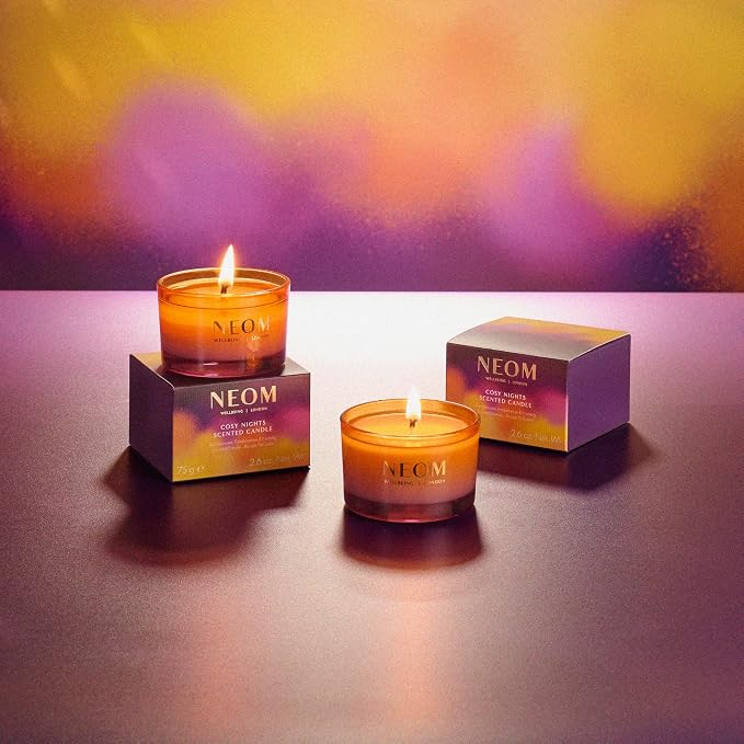NEOM Cosy Nights Candle Travel Size | Sandalwood, Frankincense & Nutmeg I 100% Naturally derived Wax I 100% Natural fragrances I Relaxing