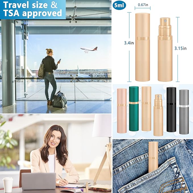 Travel Refillable Perfume Atomizer Bottle 5ml Leakproof Travel Perfume Refillable Bottle, Perfume Atomizer (Gold)
