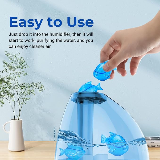 Funmit Humidifier Cleaning Fish, 6 Pack Humidifier Cleaner for Humidifiers and Fish Tanks, Purifies Water, Prevents Hard Water Build-Up, Reduces Scale, Blue