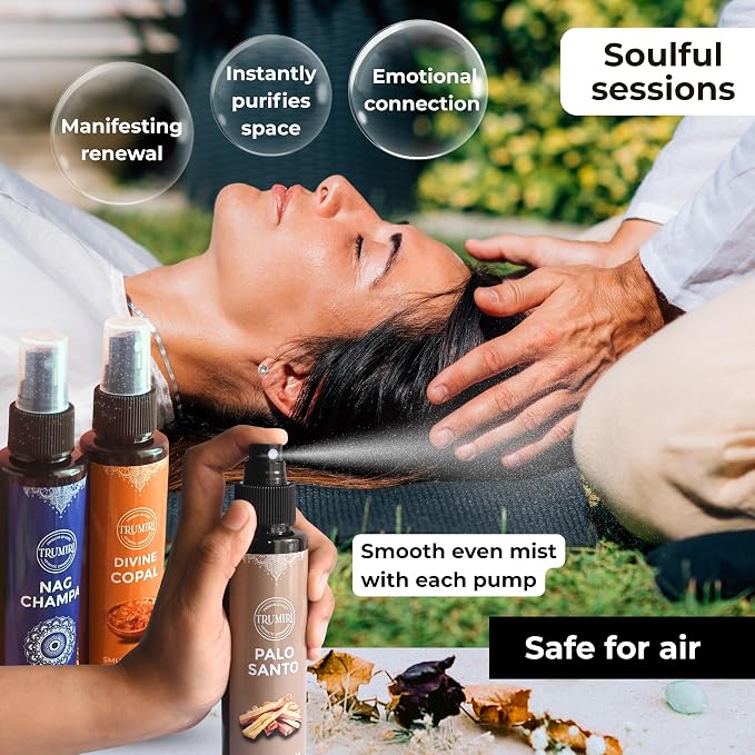 Set of 3 Smudge Sprays Palo Santo|Nag Champa|Copal for Cleansing Negative Energy and Protection - Natural Room Sprays and Body Mists Made with Non Toxic Essential Oils