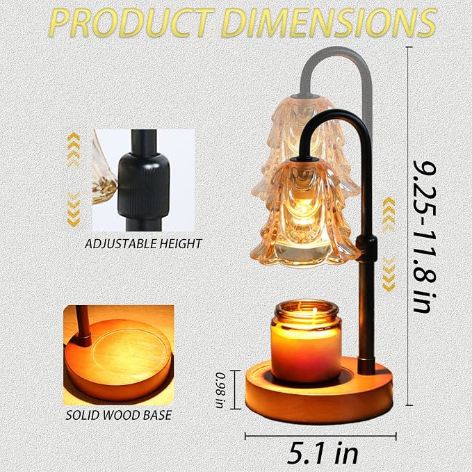 Dimmable Candle Warmer Lamp with Timer, Adjustable Height, 2 Bulbs - Wax Melt Warmer for Scented Wax and Jar Candles, Home Bedroom Decor