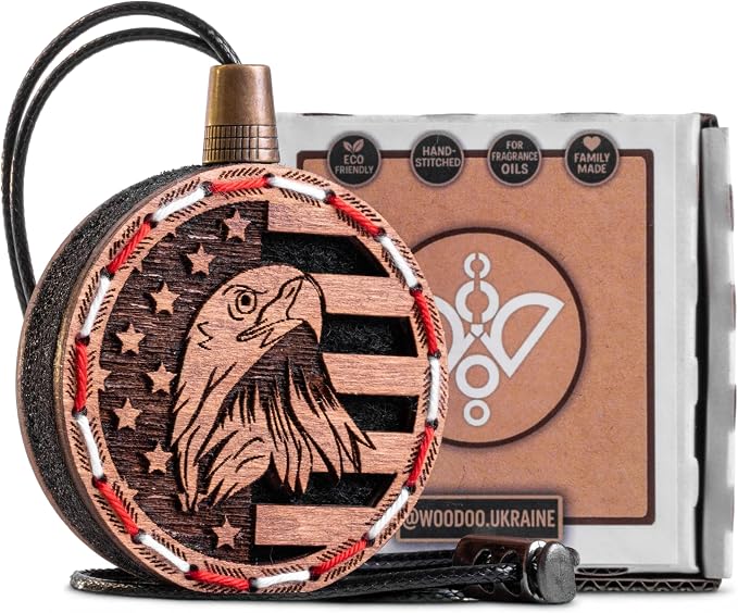 Handmade Wood Car Air Freshener — American Flag Design - Unscented Hanging Diffuser — Refillable Essential Oil Diffuser for Car — Add Your Own Fragrance Oils — Car Accessory Gift