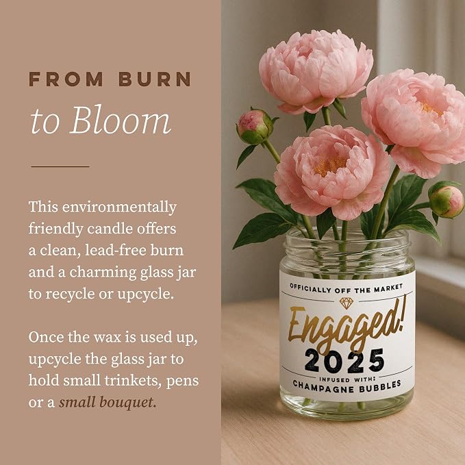 WAX & WIT 2025 Engagement Candles Gifts for Couples - Scented with Champagne Bubbles - Newly Engaged Couples, Bridal Shower, Bride to Be - 9oz, Soy Wax, 50 Hour Burn, Premium Candle