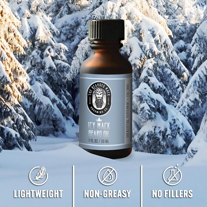 Bearded Mack Premium Beard Oil - The Icy Mack - Peppermint, Eucalyptus & Tea Tree - Softens, Removes Itch & Promotes Healthy Growth - Handcrafted in the USA, 1 oz
