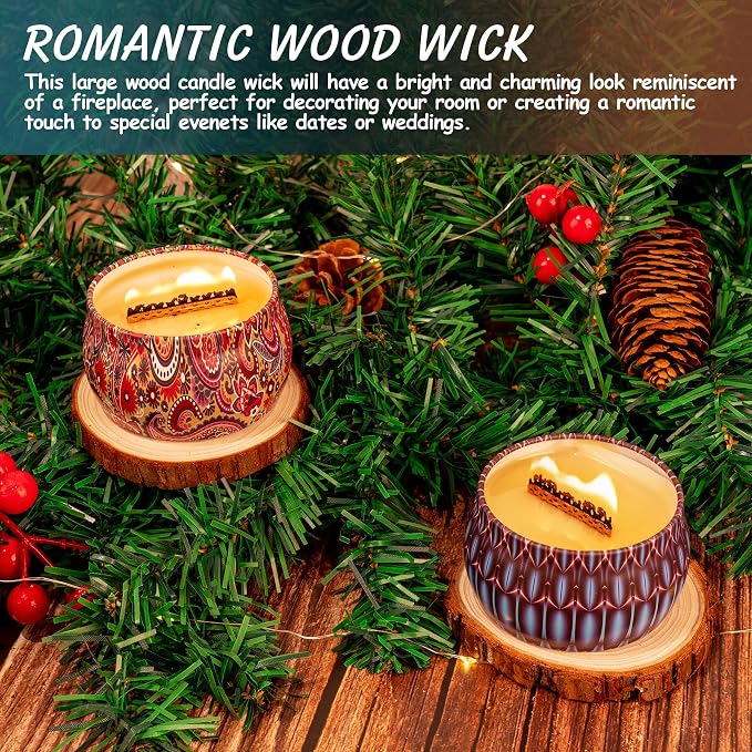 10 Set Wood Candle Wick Grid Design Large Wooden Wick 1.6x1.8inch / 40x45mm (Width*Height), Natural Crackling Wood Wick Core with Iron Stands for Soy Candle Making Handmade Candles Supplies