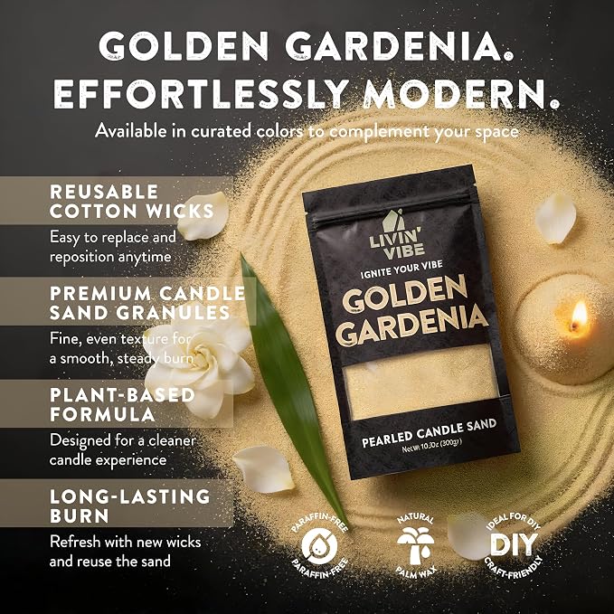 Pearled Candle Sand 10.5 oz (300g) – Golden Gardenia Scented Candle, Sage Beige Color, Relaxing Aromatherapy, Home Decor, Stress Relief, Long-Lasting Burn