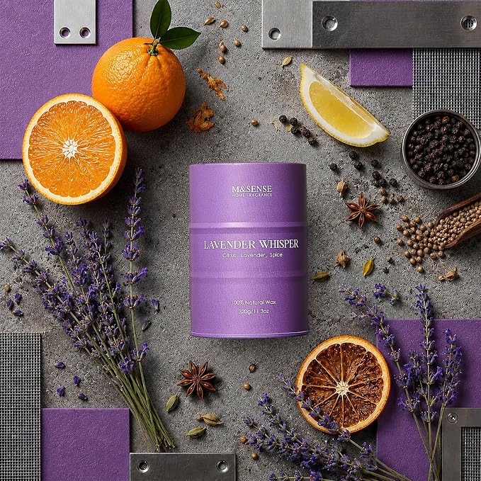M&SENSE Lavender Scented Candles for Women, 11.3 oz Soy Candles for Home Scented, Aromatherapy Candle for Stress Relief Meditation Relaxing,Birthday Gifts Mothers Day Candle for Women Mom