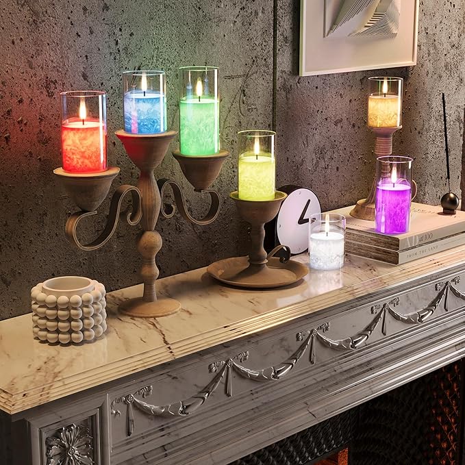 VIODAIM 12Colors Ice Crystal Real Wax Glass Flameless Candles with Remote & Timer, Battery Operated Candles with Warm Flickering Flame, Realistic LED Candle for Wedding Home Decor [D3×H4/5"/6"] 3Pack