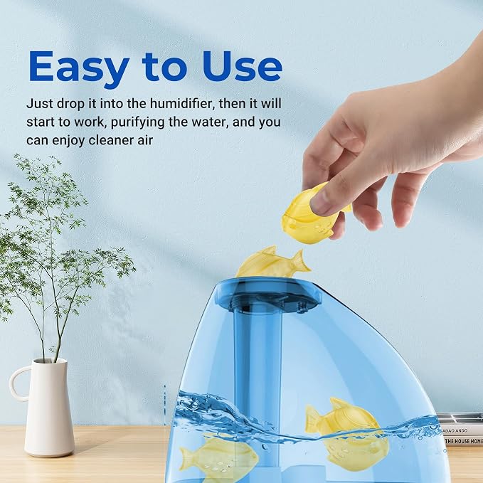 Funmit Humidifier Cleaning Fish, 6 Pack Humidifier Cleaner for Humidifiers and Fish Tanks, Purifies Water, Prevents Hard Water Build-Up, Reduces Scale, Yellow