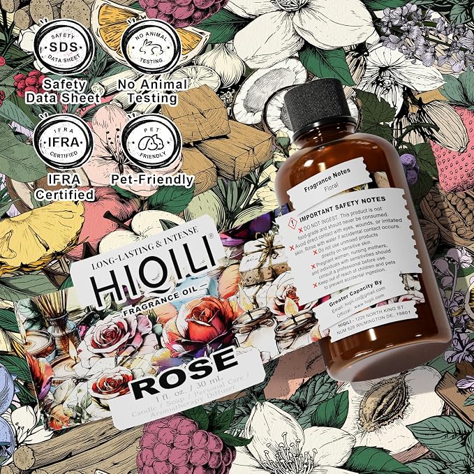HIQILI Rose Fragrance Oil for Candle, Soap & Perfume Making, Essential Oil for Diffuser, Aromatherapy, Add to Home Cleaning Spray - 1 Fl Oz