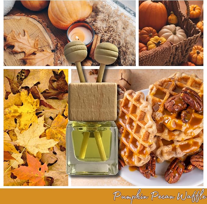 Cute Refillable Car Air Freshener Vent Clip 8mL – Pumpkin Pecan Waffles – 15mL Refill Included – Long Lasting Fragrance Oil Diffuser – 100% American Handmade Odor Eliminator