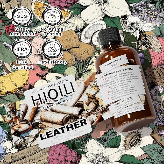 HIQILI Leather Oil, Essential Oils for Car Diffuser, Men’s Leather Scent for Candle and Soap Making, Long-Lasting Fragrance - 1 Fl Oz