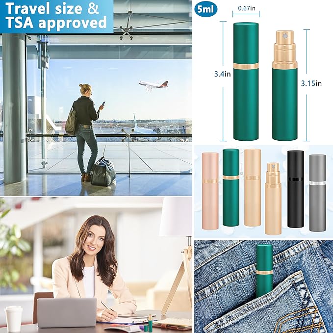 Travel Refillable Perfume Atomizer Bottle 5ml Leakproof Travel Perfume Refillable Bottle, Perfume Atomizer (Green)