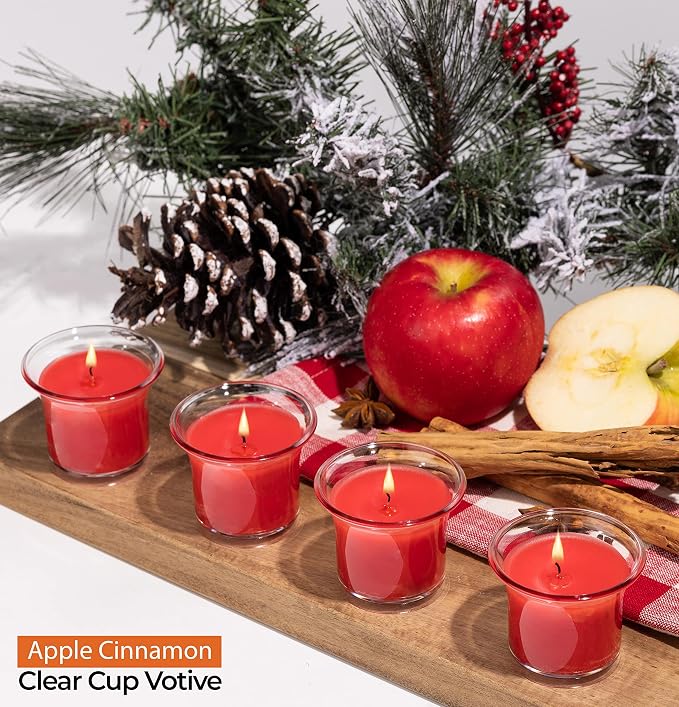 HYOOLA Clear Cup Scented Votive Candles - Apple Cinnamon - 12 Hour Burn Time - 4 Pack - European Made