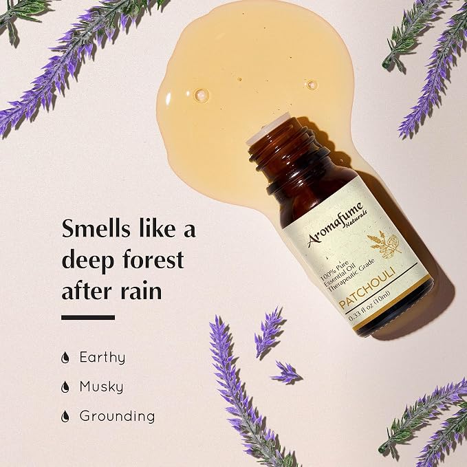 AROMAFUME Patchouli Essential Oil - 100% Natural, Therapeutic Grade Essential Oils - Pure, Harmonising Aromatherapy Oil for Home Diffusers - Gifts for Her - 10ml
