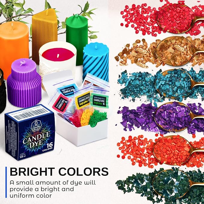 Candle Dye for Soy Wax – 16 Colors Candle Wax Dye for Candle Making - Highly Concentrated Candle Color Dyes for Soy Wax - Premium Candle Wax Color Dye - Candle Dye Chips