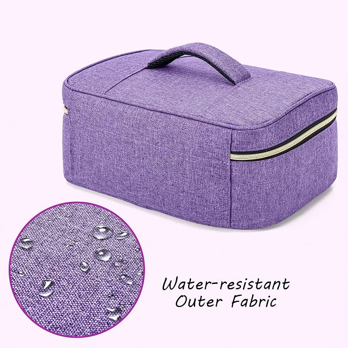 CURMIO Essential Oil Storage Case for 40 Bottles (5ml-30ml), Essential Oils Organizer Case with 2 Detachable Visible Pouches and Portable Handle, Patented Design, Purple (Bag Only)