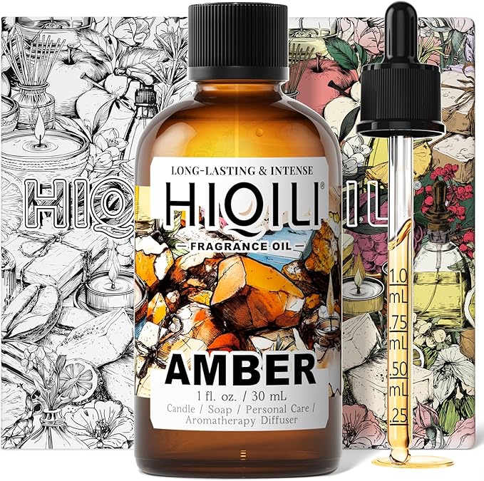 HIQILI Amber Fragrance Oil丨1 Fl Oz | for Perfume, Candle & Soap Making, Long Lasting Classic Scents for Essential Oil Diffuser & Aromatherapy