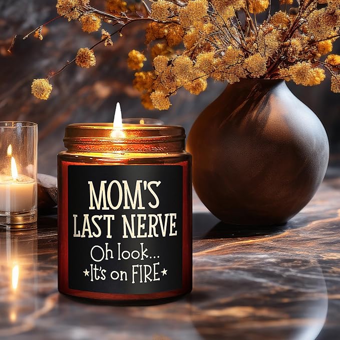 Mom's Last Nerve Candles - Fun Birthday, Valentines Day, Mothers Day Gifts from Daughter, Son - Funny Stress Relief Relaxation Gifts for Women Wife New Mom - Sea Salt Jasmine Soy Spa Candle