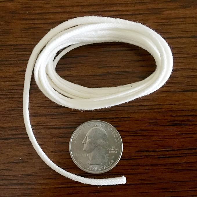 Firefly Brand - 5 Feet of 2.6mm Braided Eco Cotton Replacement Wick for Oil Lamps and Candles for Round Wick Holders