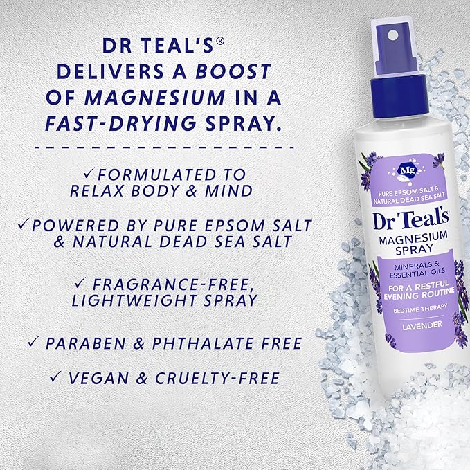 Dr Teal's Magnesium Lavender Spray with Natural Dead Sea Salt, 8 fl oz (Pack of 2)