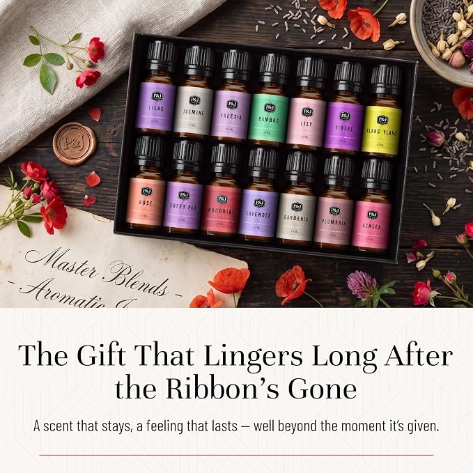 P&J Trading Fragrance Oil Floral Set | Violet, Rose, Freesia, Jasmine, Lilac, Gardenia, Lily, Woodbine, Azalea, Ylang Ylang, Sweet Pea, Plumeria, Lavender, Bamboo Candle Scents for Candle Making