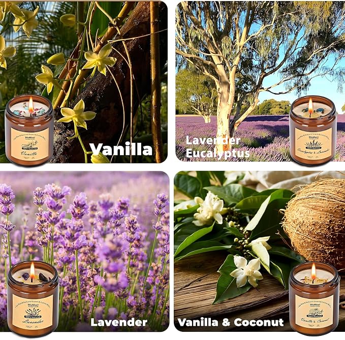 WEMEET Scented Candles Set, 4 Pack Aromatherapy Candle with Crystals, 28 oz 160 Hour Long Lasting Candle, Soy Wax Scented Candle with Dried Flowers, Gifts for Men, Women, Birthday, Mother's Day