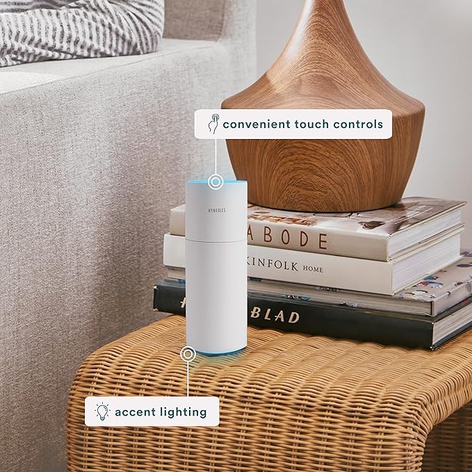 Homedics Portable Humidifier - Small Air Humidifiers for Bedroom, Plants, Office, Travel - Cool Mist Humidifiers, Color-Changing Accent Light, 2 Mist Settings, Matte White